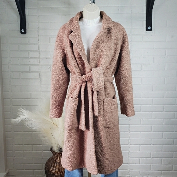 Ganni Jackets & Blazers - Ganni Fenn Boucle Muave Tan Long Wrap Coat size Small